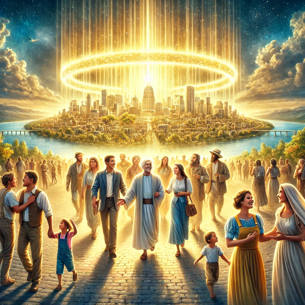 Vivendo o Reino de Deus: A Embaixada Celestial na Terra Pessoas naturais caminhando em um ambiente celestial, representando a ideia do Reino de Deus como uma embaixada espiritual na Terra, onde cidadãos recebem direitos e deveres espirituais. 5 fatos importantes