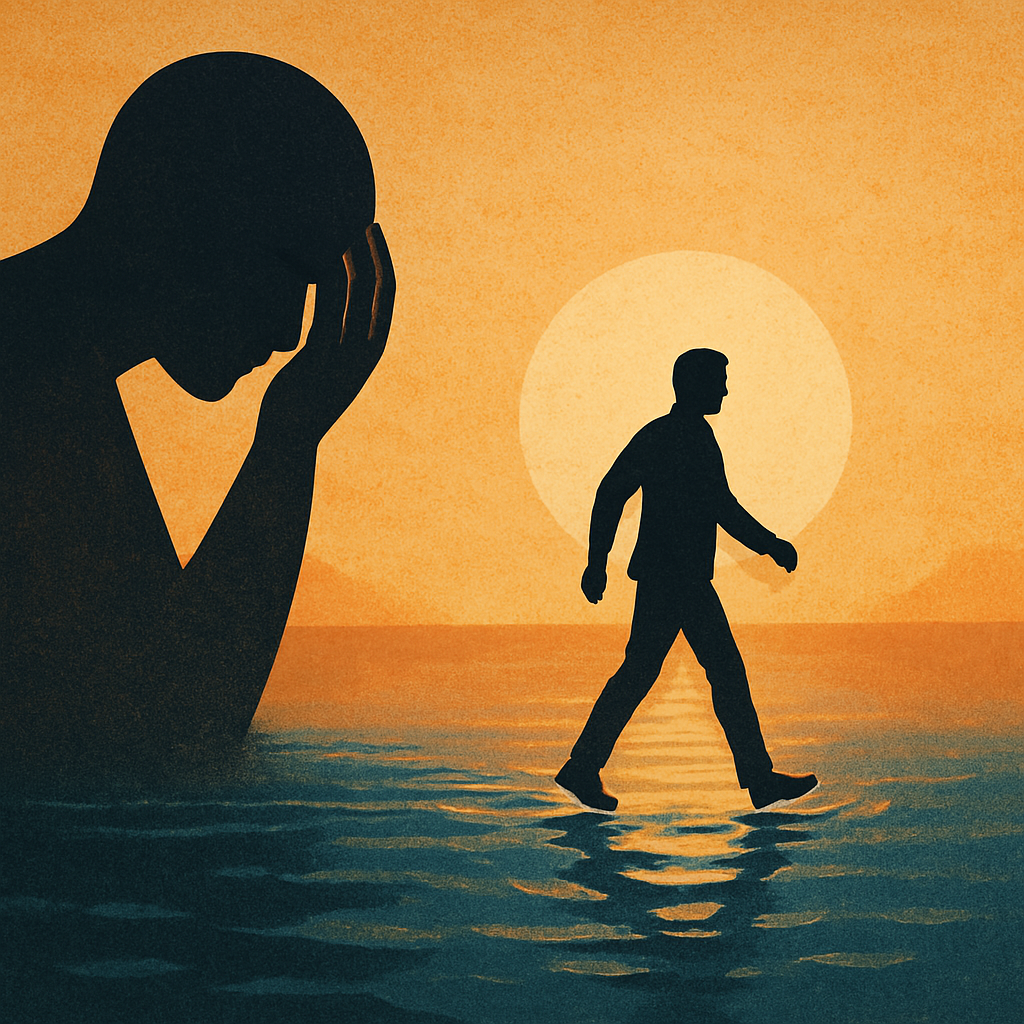 O que nos impede de viver o Reino de Deus – fé que supera o medo Imagem conceitual representando o que nos impede de viver o Reino de Deus, com contraste entre medo paralisante e fé que impulsiona.