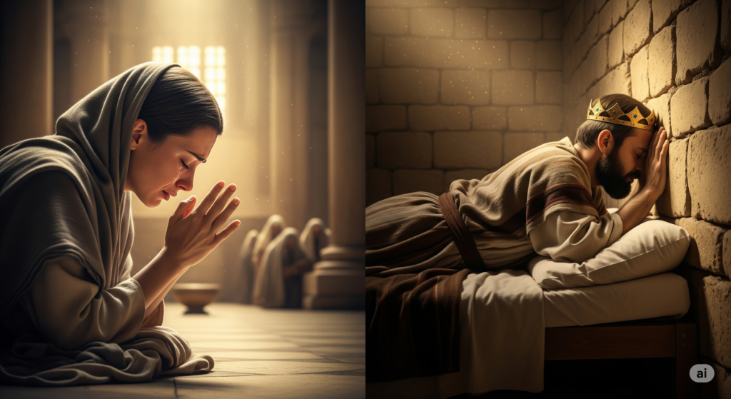 Oração que Move o Céu – Capa do Post sobre Como Orar com Eficácia Imagem de uma pessoa orando intensamente com luz celestial, representando a oração que move o céu