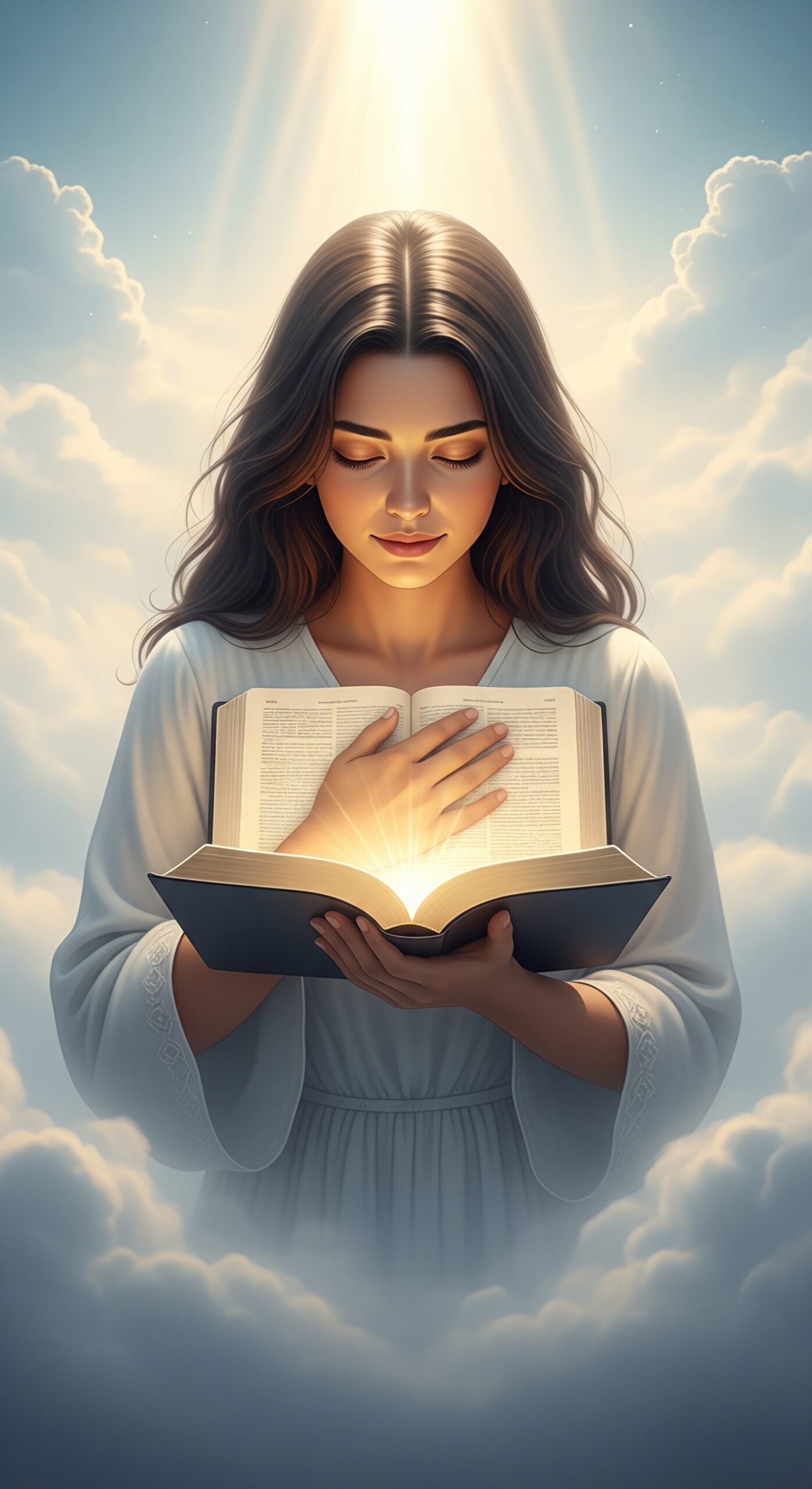 Pessoa segurando a Bíblia com luz celestial, representando entrega à Palavra e início da jornada no Reino de Deus
