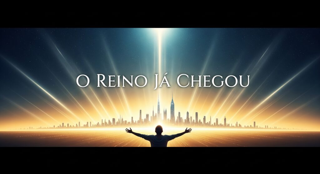 Imagem profética de capa com céu aberto e luz celestial, ilustrando o Reino de Deus manifesto na Terra.
